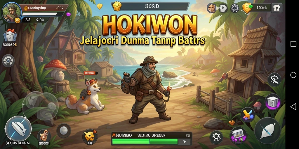 Screenshot HOKIWON menampilkan petualangan seru di dunia terbuka.
