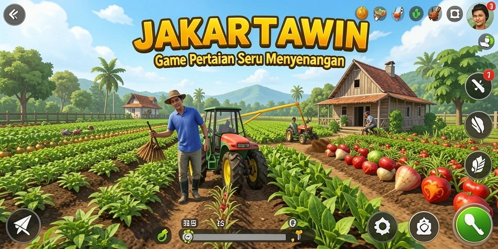 Tampilan gameplay menarik dari JAKARTAWIN dengan ladang yang subur.