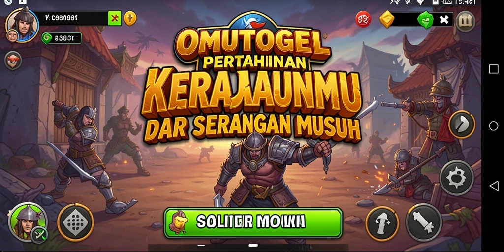 Screenshot gameplay OMUTOGEL menunjukkan pertahanan yang kuat melawan gelombang musuh.