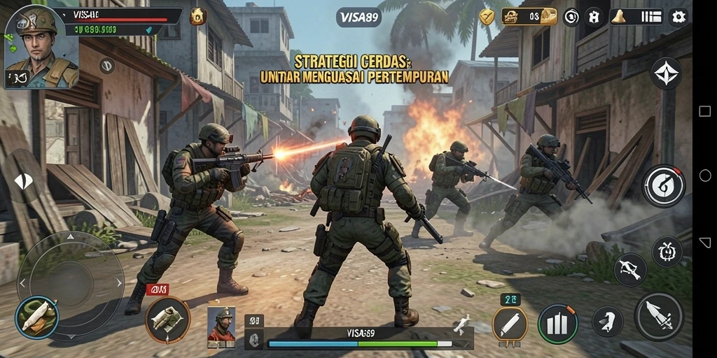 Screenshot utama menampilkan gameplay yang penuh aksi dan strategi dalam VISA89.