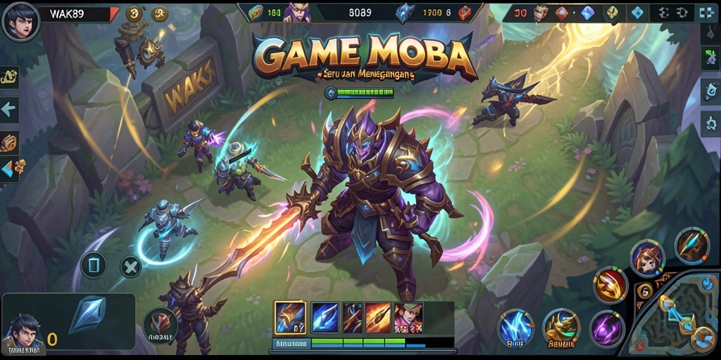 Tangkapan layar WAK89 menampilkan aksi seru dalam permainan MOBA.