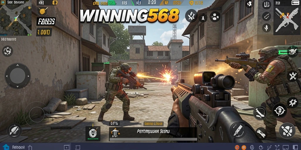 Tangkapan layar menampilkan aksi seru dalam game FPS WINNING568.